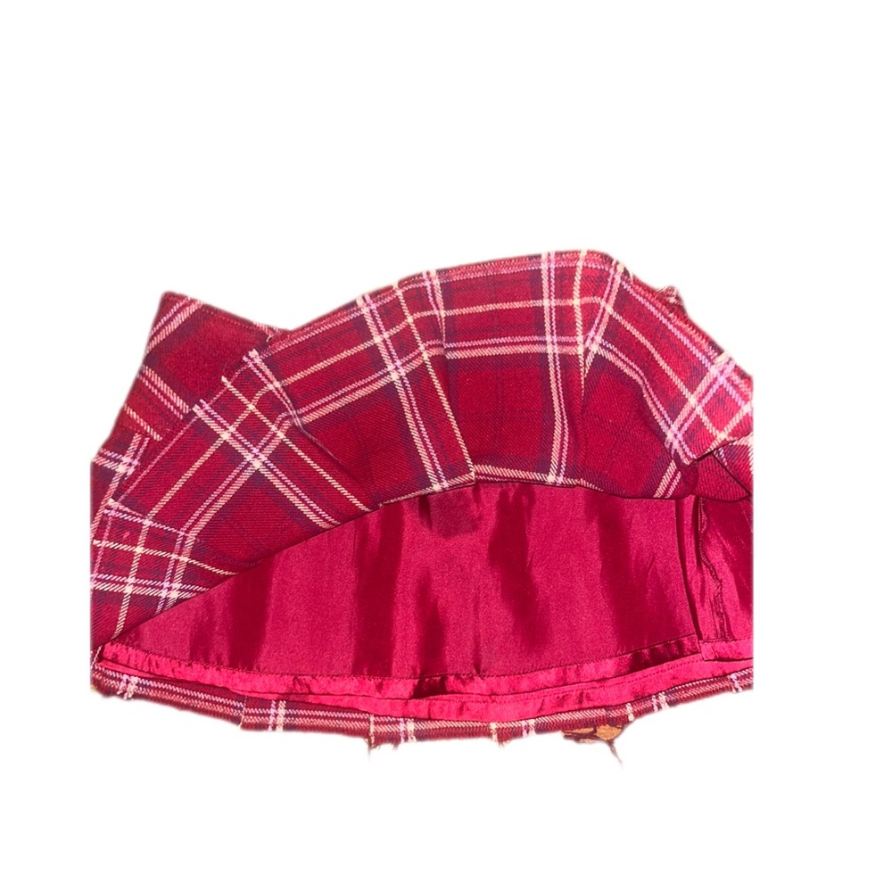 Y2K 2000 Abercrombie & Fitch Red Plaid Wool Silk Mini Skirt - Picture 3 of 3